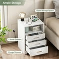 thumbnail image 4 of VEANERWOOD Set of 2 Nightstand with Charging Station End Side Table with 3 Drawers Bedside Bed Table, White, 4 of 11