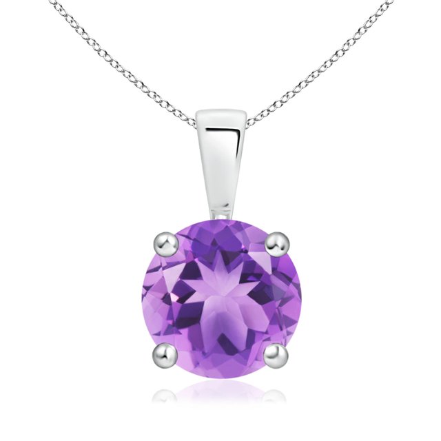 Angara Collier en Améthyste Naturelle - Pendentif Solitaire en Améthyste 1.7 ct Rond à Griffes en Or Blanc 14K pour Femmes