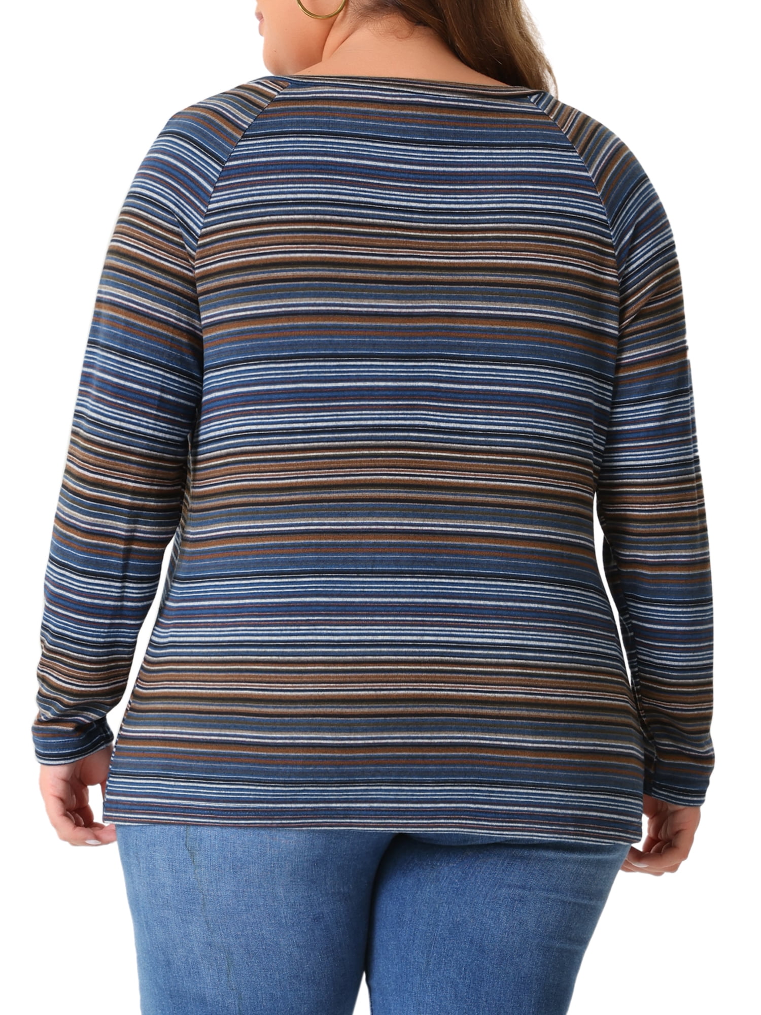 DARING DIVA Women' Plus Size Long Sleeve Notch V Neck Blouses 2X Blue