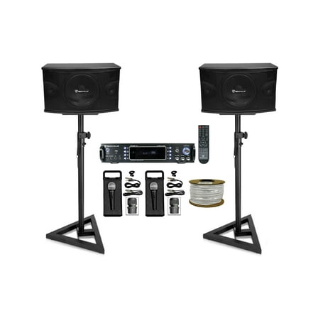 (2) Rockville KPS10 10" Karaoke Speakers Bluetooth Amp Adjustable Stands 2) Mics