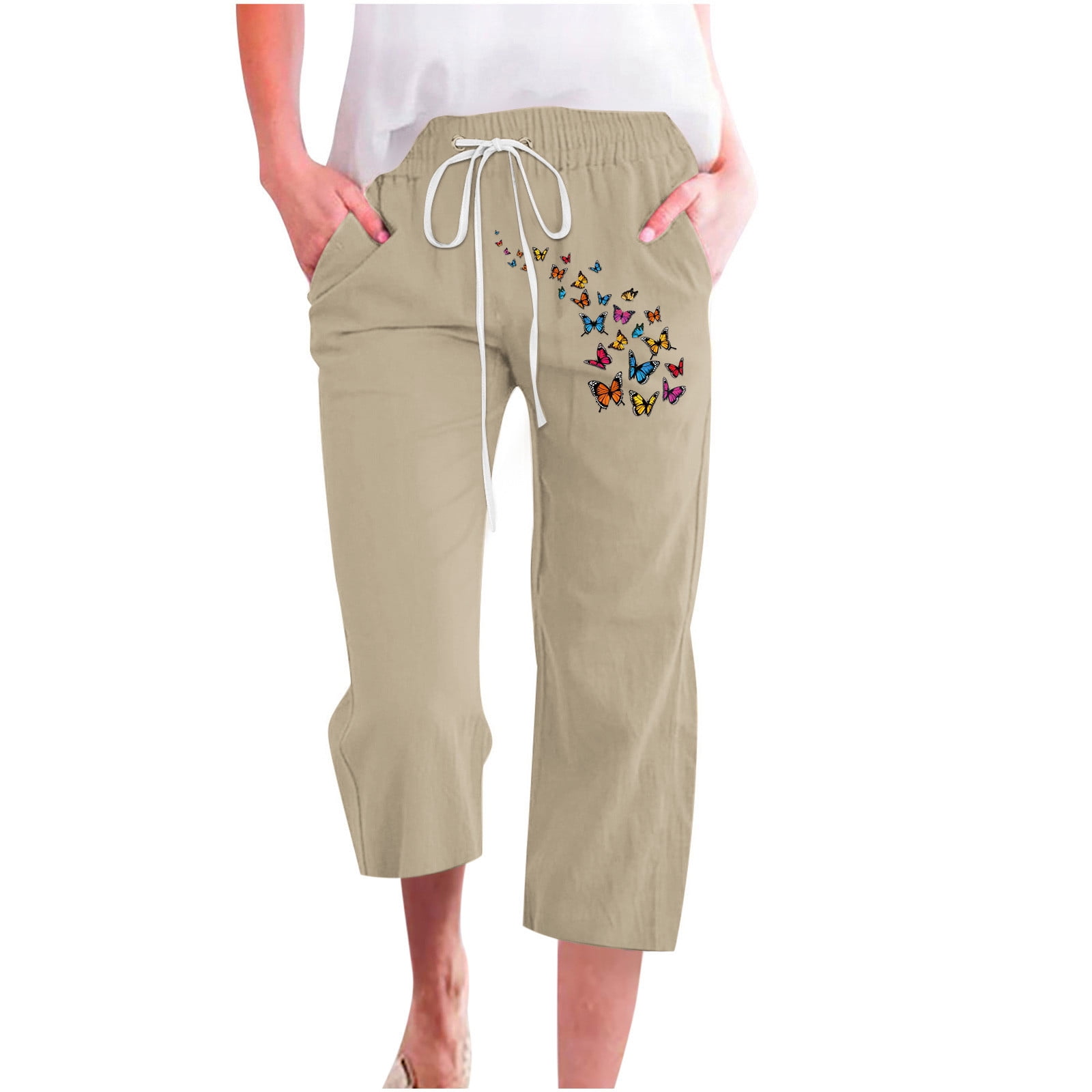 Oalirro Drawstring Pants Women Summer Cropped Pants Cargo Capris for
