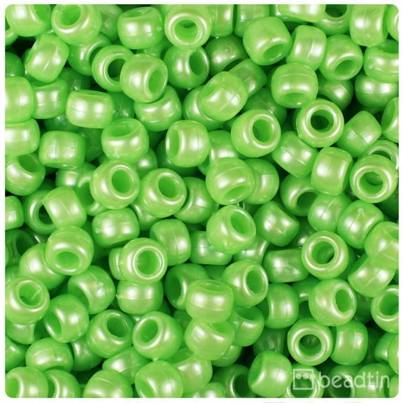 BeadTin Lime Pearl 9mm Barrel Pony Beads (500pcs)