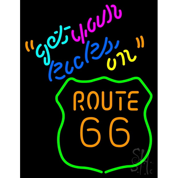 Get Your Kicks on Route 66 LED Neon Sign 24 x 31 - inches, Black Square Cut Acrylic Backing, with Dimmer - Bright and Premium built indoor LED Neon Sign for café, club, party, event and stroefront.