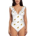 thumbnail image 2 of Yiaed Gold Rabbit Print Women's Ruffled One Piece Swimsuit V Neck Swimwear Slimming Monokini for Woman-Large, 2 of 8