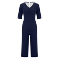 thumbnail image 4 of GILIGEGE Women's Casual Jumpsuits 2025 Summer Trendy Wrap V Neck Short Sleeve Wide Leg Pants Elegant Loose Rompers Outfits with Pockets Overalls for Women Women's Summer with Pocket Shoulder Strap Ad, 4 of 5