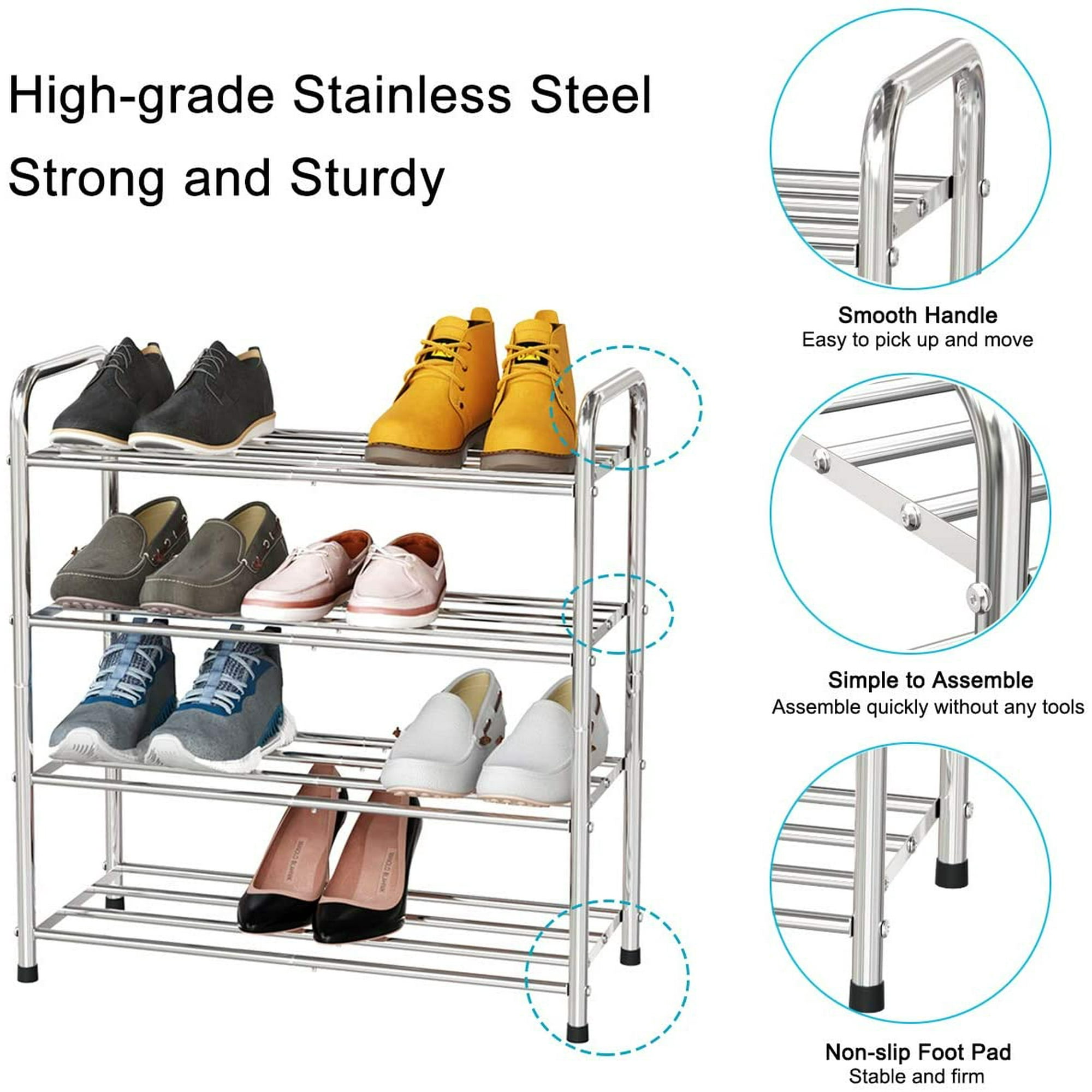 4 Tier Shoe Rack 100 Stainless Steel Shoe Storage Organizer Stackable 12 Pair Storage Shelf for Bedroom Closet Entryway Dorm Room 26 W x 9 D