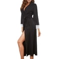 thumbnail image 2 of de Baño Larga de Punto para Mujer, con Cuello en V, Informal, para Estar en Casa Negro XXL, 2 of 8