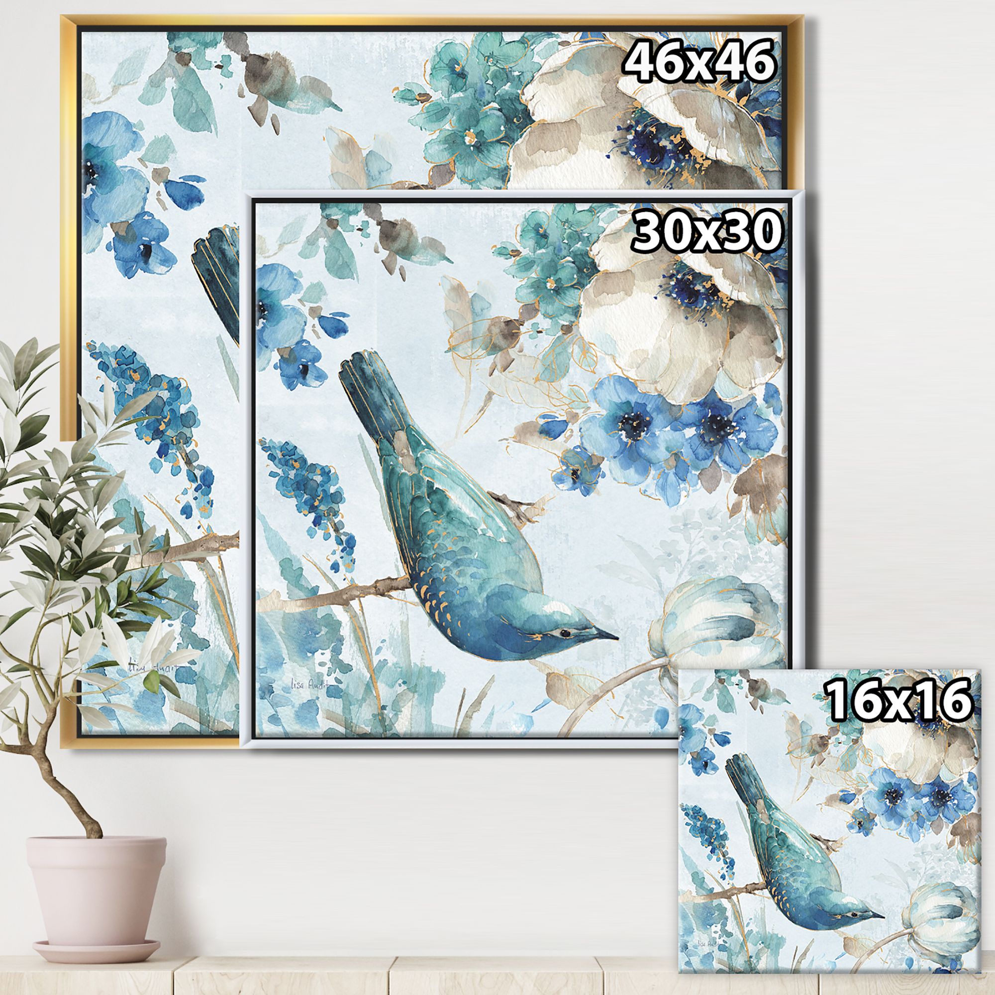 Designart ' Indigold Watercolor Lovely bird I ' Farmhouse Framed Canvas