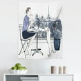 thumbnail image 1 of Urban Tapestry, Woman Having Breakfast with Her Dog on Balcony in Paris Doodle Image, Fabric Wall Hanging Decor for Bedroom Living Room Dorm, 5 Sizes, Indigo Violet Blue White, by Ambesonne, 1 of 1