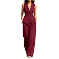thumbnail image 2 of Abomasnow Pant Suits for Women Dressy Casual 2 Piece Business Work Outfits V Neck Sleeveless Vest Blazer Wide Leg Pants Set, 2 of 8