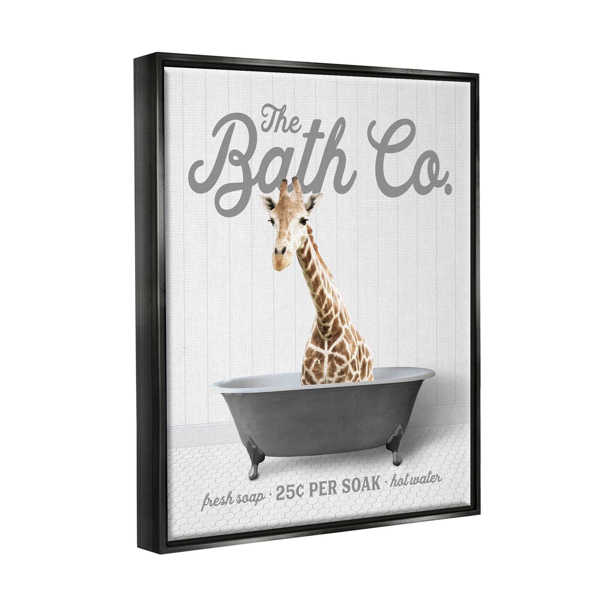 Stupell Industries Giraffe Bathroom Tub Animals & Insects Painting Black Floater Framed Art Print Wall Art, 25 x 31