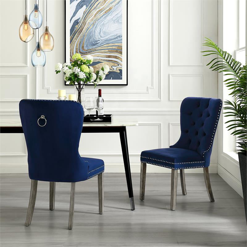 Posh Arthur Velvet Dining Chair With, Dark Blue Velvet Dining Room Chairs