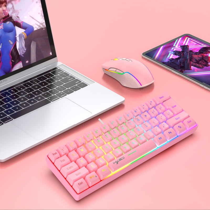 Mini 60% Gaming/Office Keyboard,Waterproof Keycap Type Wired RGB Backlit Compact Computer Keyboard For Windows/Mac/Laptop Pink