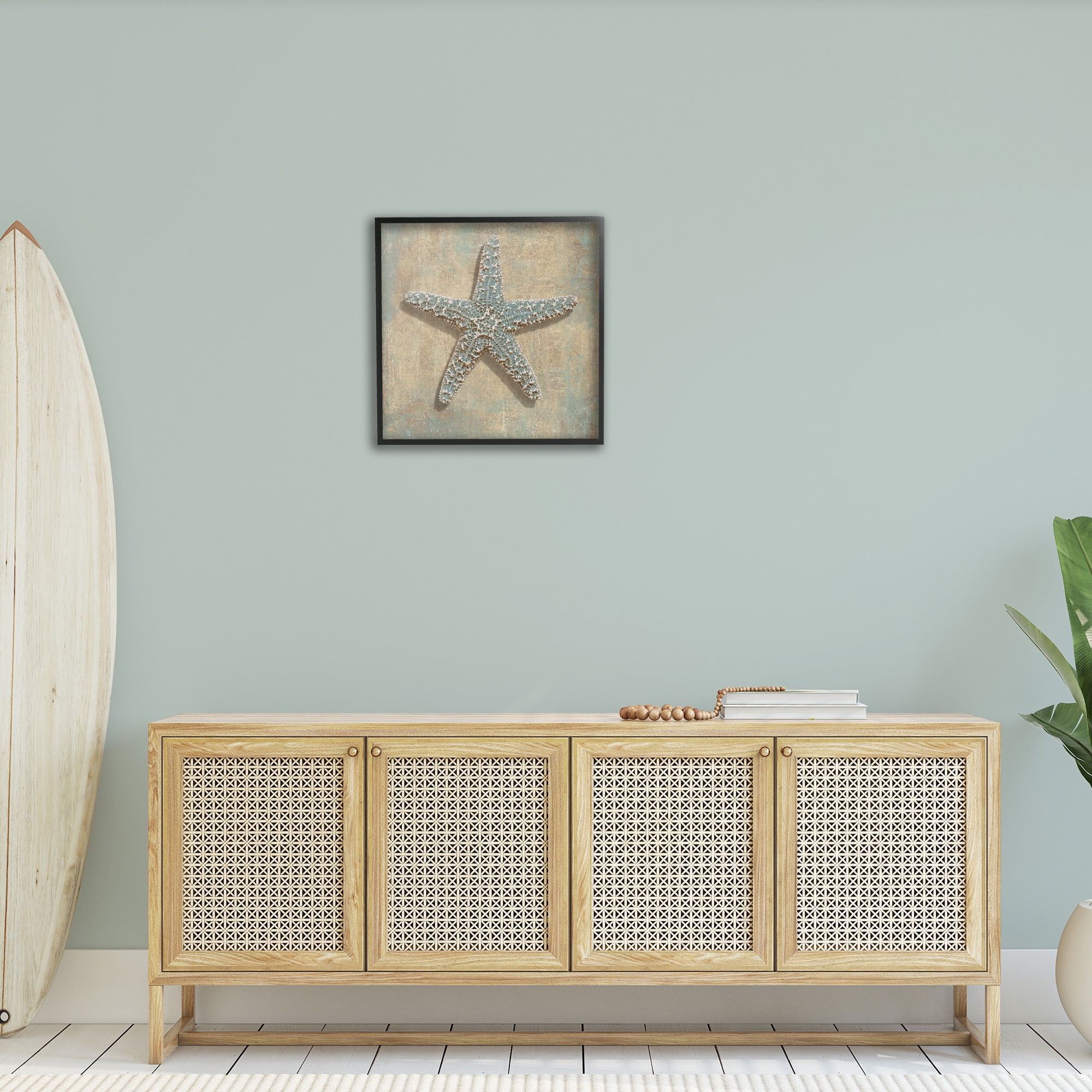 Stupell Industries Starfish Beach Objects Design Nature Painting Black Framed Art Print Wall Art, 24 x 24