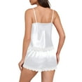 thumbnail image 4 of PNTUTB Women's Casual Homewear Satin Lace Trim Lightweight Spaghetti-strap Top with Elastic Waist Shorts Pajama Set, 4 of 6