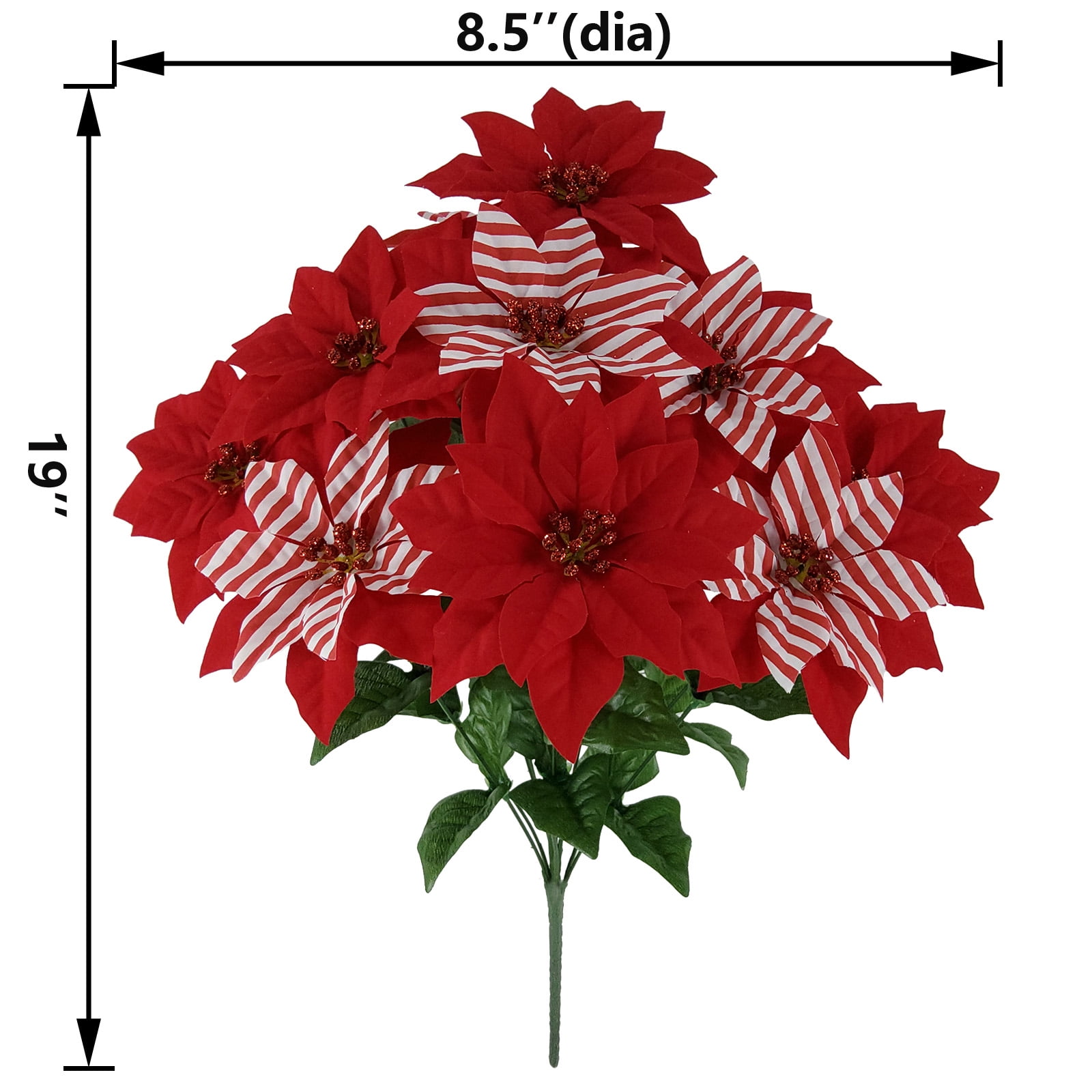 (2 pack) Mainstays 19 in Indoor Artificial Striped Poinsettia Bush, Red Color.