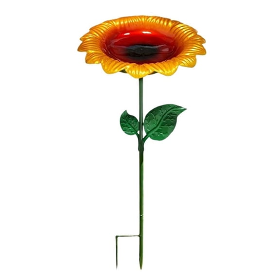 Metal Sunflower Garden Stake Bird Bath Bowl and Bird Feeder Butterfly Bee Watering Station Weatherproof Ornaments Patio Yard Lawn Pathway Garden Decorations