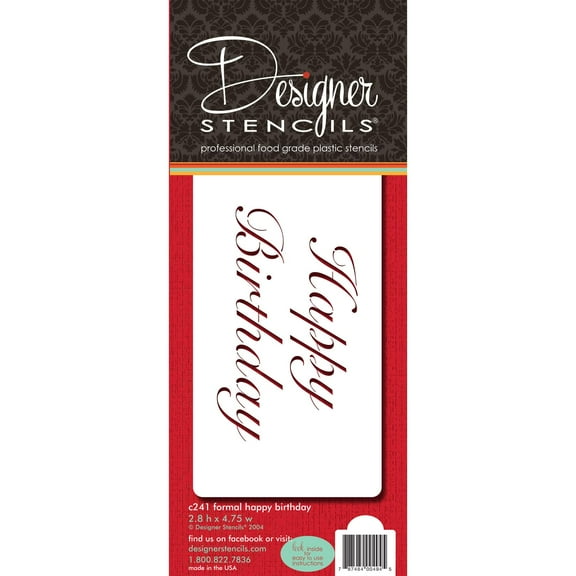 Designer Stencils Fancy Happy Birthday Cake Stencil, Beige/Semi-Transparent
