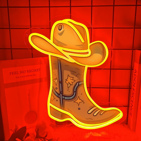 Cowboy Boot with Hat Neon Signs for Wall Decor, Western Cowboy Hat Led Sign, Dimmable Neon Light Sign for Game Room Bedroom Party Bar Decor Birthday Christmas, Neon Gift for Boys