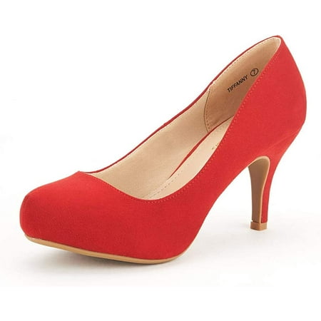 

DREAM PAIRS Tiffany Women s New Classic Elegant Versatile Low Stiletto Heel Dress Platform Pumps Shoes TIFFANNY RED Size 9