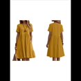 thumbnail image 3 of Vestido Camisero de y Algodón de Verano para Mujer, Informal, Holgado, con Cuello Redondo, Corta, Midi y Bolsillos Amarillo S, 3 of 7
