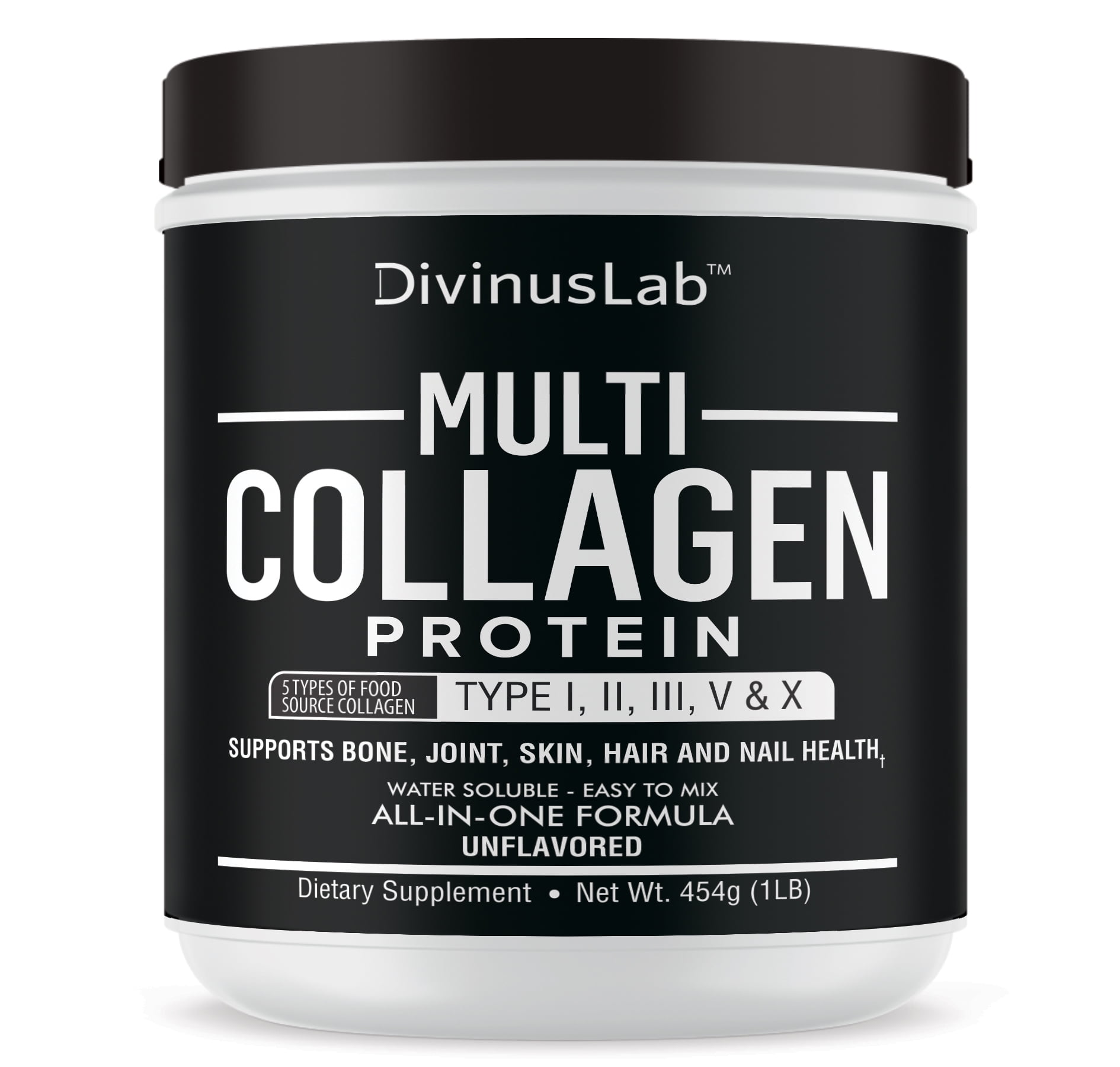 DivinusLab Multi Collagen Protein Powder, GlutenFree 1 lb Type I, II