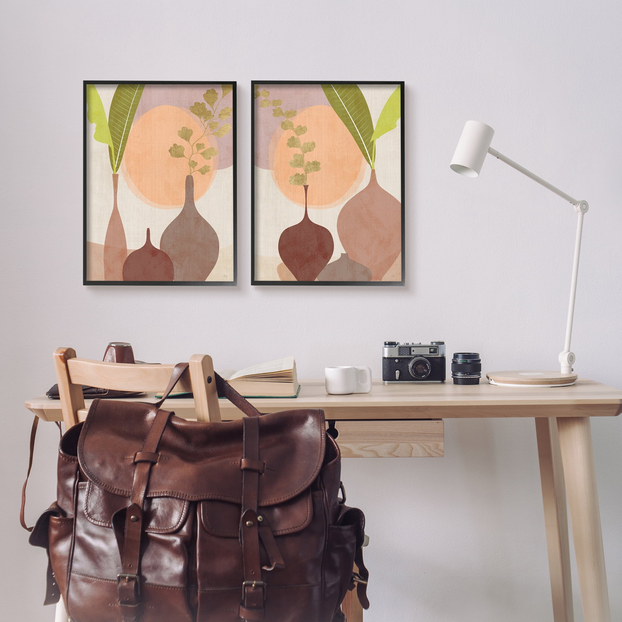 Stupell Industries Modern Boho Vases Botanical & Floral Painting Black Framed Art Print Wall Art, 16 x 20, Set of 2