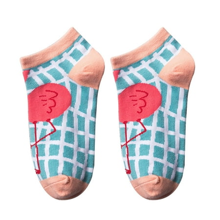 

YOZUMD Socks Fashion Women Flamingo Print Low Cut Breathable Cotton Short Ankle Boat Socks