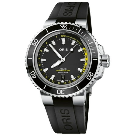 Oris Aquis Depth Gauge Automatic Stainless Steel Black Dial Black Rubber Strap Date Divers Mens Watch 733 7755 4154-Set RS