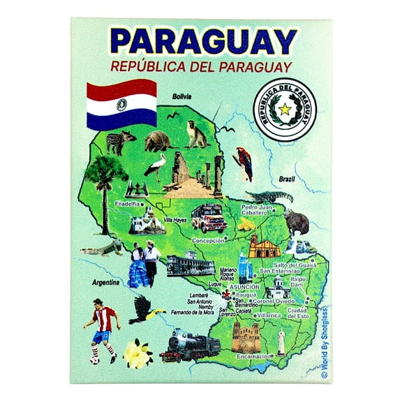 Paraguay Graphic Map and Attractions Souvenir Fridge Magnet 2.5" X 3.5"