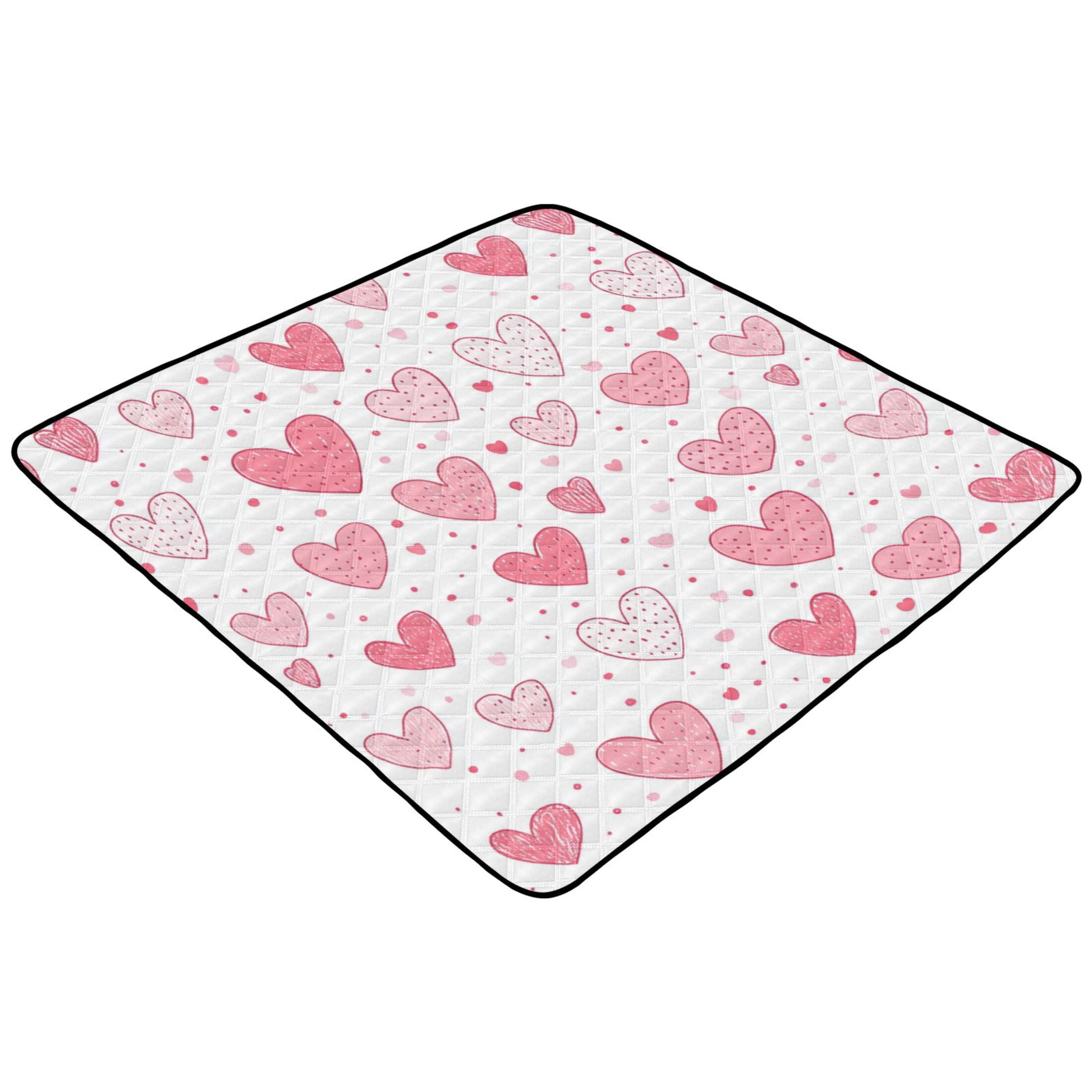 WOBOGO Valentine Day Pink Hearts Pattern Baby Playmats Extra Large Waterproof Rollable Activity Pads for Toddlers 50×50inch