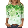 thumbnail image 1 of ZVAVZ T-Shirts Graphiques pour Femmes, Tunique Imprimée Trèfle Manches 3/4 Mode Vert Col Rond T-Shirts Graphiques Grande Taille Hauts Verts, 3TG, 1 of 5