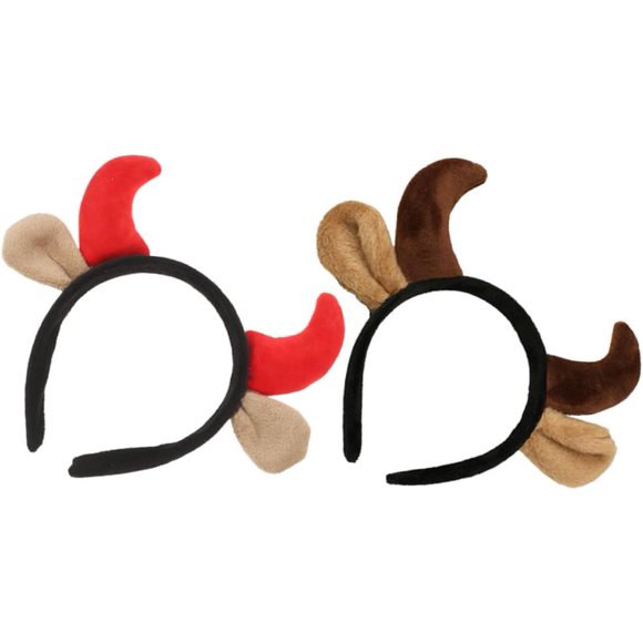 HUGFEGWE 2pcs Cow Horns and Ears Headband Costume Accessories for Parties Hair Ornament for Role Play Simulated Plush Headbands for Dress Up CA919-118634