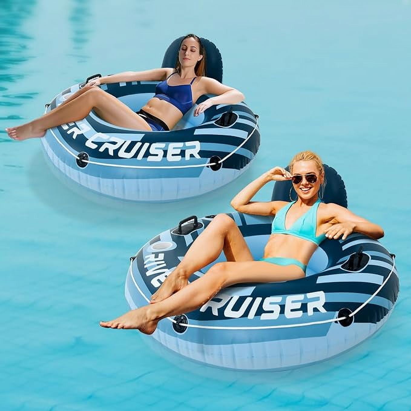 2024 New & Sky Blue Pool Floats Premium River Tube with Mesh Bottom Backrest & Cup Holder Giant Floaties for Adults Fashion Pool Floaties for Occupations & Recreation Pool Lounger