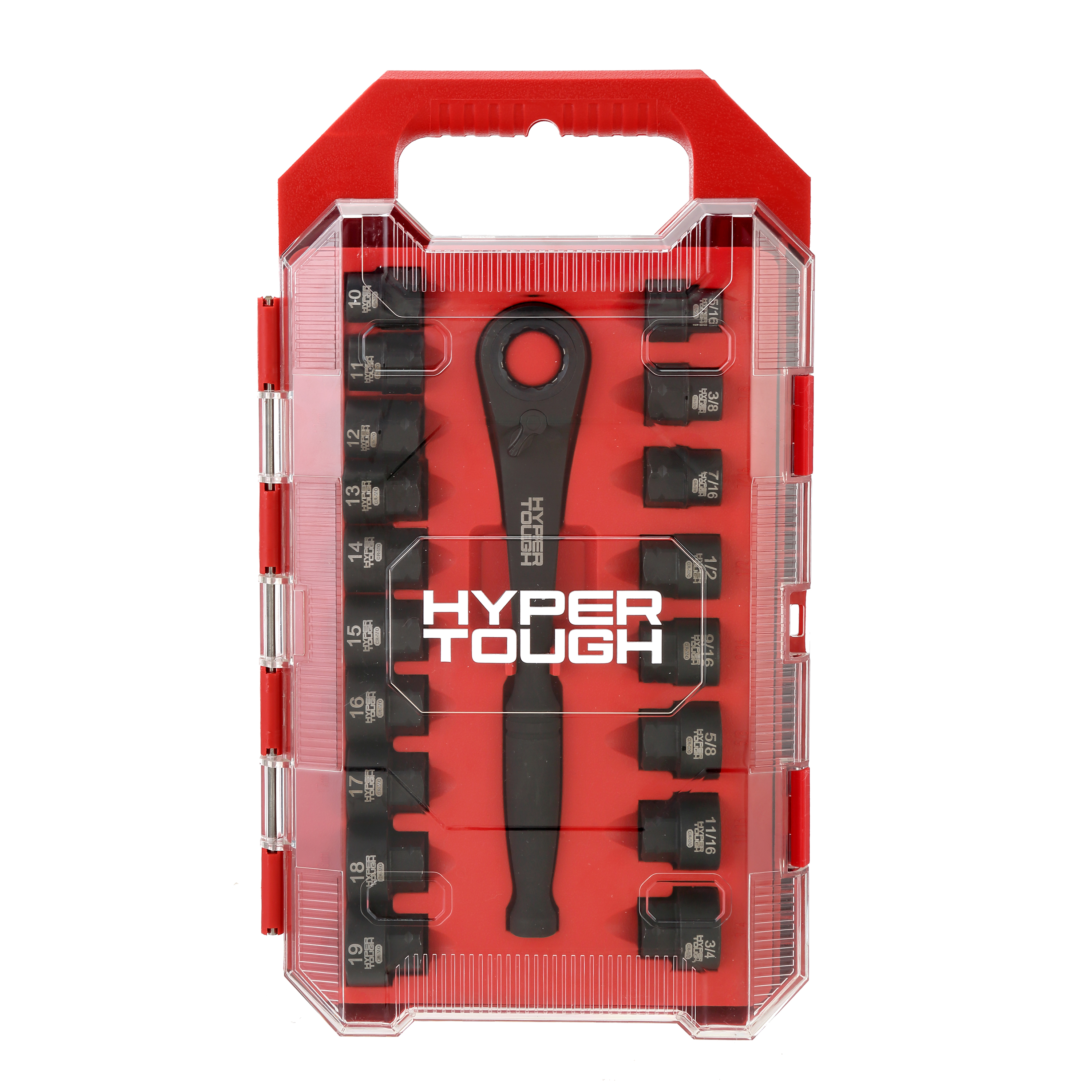 Juego de dados de perfil bajo nano Hyper Tough de 19 piezas, 3/8 pulgada, SAE y métrico 4