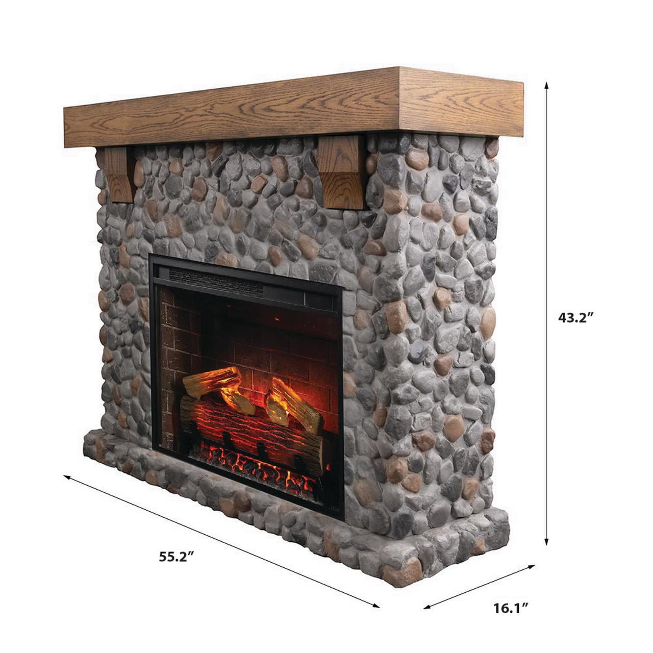 Country Living Glenbrook 55"W x 43"H x 16"D Electric Fireplace with Mantel Surround - River Rock