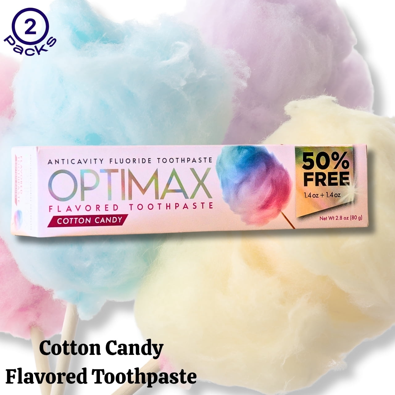 Optimax Cotton Candy Flavored Anticavity Toothpaste, Pack of 2, 2.8 oz Each