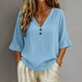 thumbnail image 2 of Kinrui Womens 3/4 Sleeve Linen Shirt Button V Neck Fit Tops Spring Summer Casual Blouse Beach Vacation S-2XL, 2 of 8