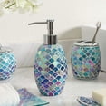 thumbnail image 4 of Whole HOUSEWARES , Bathroom Accessory Set , , Accesorios de Ba o , 5-Piece Decorative Glass Bathroom Accessories Set , Soap Dispenser, Tray, Jar, Mosaic Glass (Blue) set of 5 Blue, 4 of 4