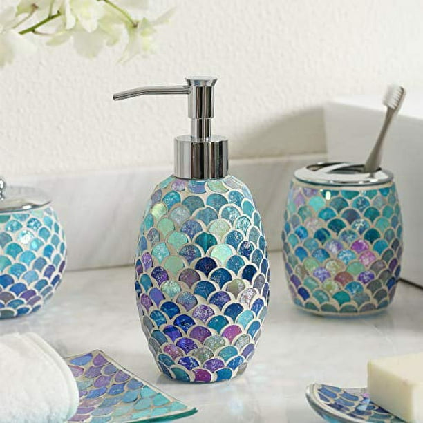 Mosaic Glass 5-Piece Bathroom Accessory Set - Soap Dispenser, Tray