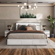 FOA Misti 3-Piece White Wood Storage Bedroom Set - Queen + 2 Nightstands