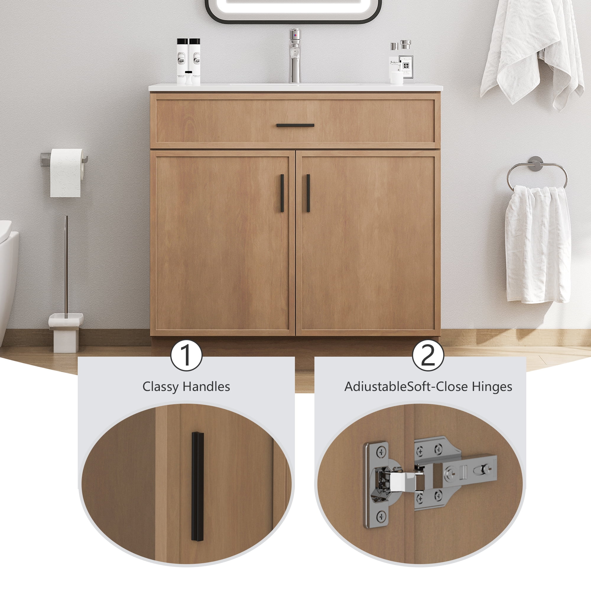 KZElegy 36" Bathroom Vanity Cabinet Freestanding Vanity Storage Cabinet with 2 Soft Closing Doors,Small Edge Style,without Sink