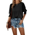 thumbnail image 4 of Sherrylily Women 3/4 Sleeve Casual Tops Solid Crew Neck Loose Shirts Fashion Blouses, 4 of 6
