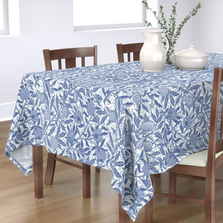 

Cotton Sateen Tablecloth 70 Square - Fruit Willow Blue White Victorian Arts Inspired Print Custom Table Linens by Spoonflower