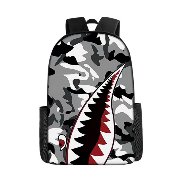 Camouflage Color Matching Shark Student Schoolbag Digital Printing Large Capacity Cartoon Anime Backpack