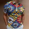 thumbnail image 2 of Mexican Talavera Ceramic Tile Pattern Men Zipper T-shirt Summer Casual Short Sleeve T-shirt Top, 2 of 7