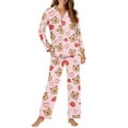 thumbnail image 2 of Garronmavis Capybara Strawberry Cute Pajamas for Women Long Sleeve Button Down Loungewear V Neck Sleep Shirt & Pants Set Holiday Themed Print Sleepwear, Pink, 2 of 7