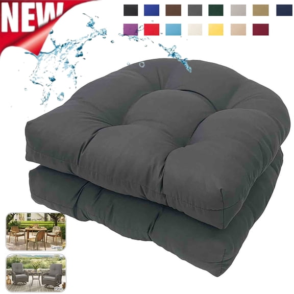 Bxaolu Outdoor Chair Cushions Set of 2, Thick 19" x 19" Outdoor Seat Cushions Patio Furniture Waterproof with Ties, Waterproof Patio Furniture Cushions, Outdoor Dining Chair Pads, Dark Gray