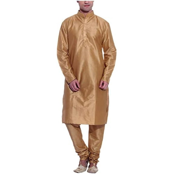 Royal Kurta Men's Luxury Art Silk Blend Occasional Kurta Churidar Gold