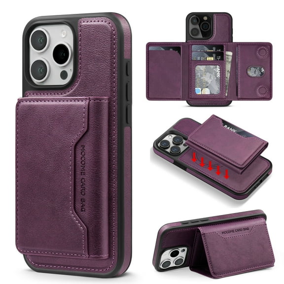 2-in-1 for iPhone 15 Pro Detachable Wallet Case with Card Holder for Women Men, Magnetic Compatible with Mag-Safe PU Leather Flip Credit Card Slots Purse Cover for iPhone 15 Pro, Purple